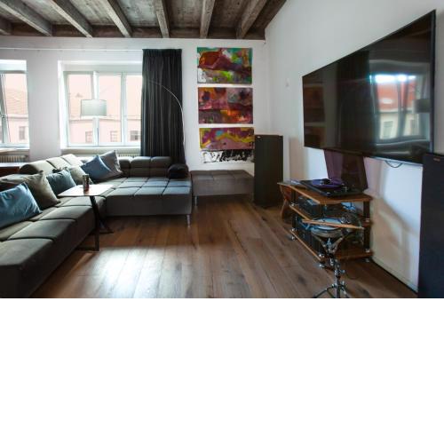 Contemporary apartment with fireplace & terrace
