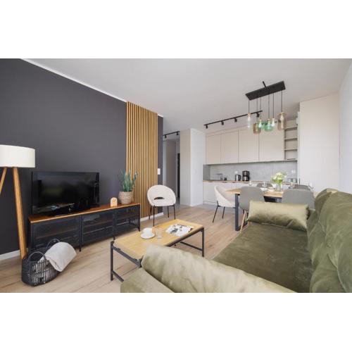 Stylowy Apartament z Dwiema Sypialniami Balkonem i Parkingiem by Noclegi Renters